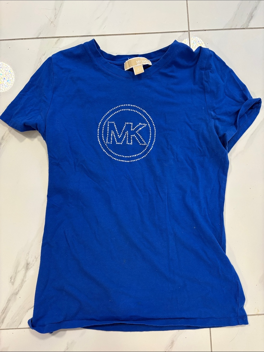 Michael Kors Cobalt Blue Rhinestone MK Logo Tee